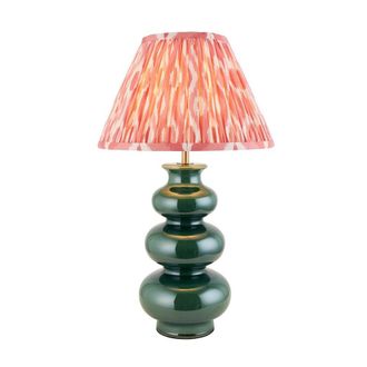 Netlighting Monroe Gloss Green Glaze Table Lamp Pink Fabric Ikat Shade 30cm B22