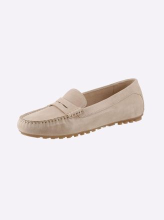 Caprice Slipper CAPRICE, Damen, Gr. 37, beige (sand), Veloursleder, Schuhe Slipper