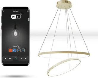 OEM L&aacute;mpara Redonda Wifi Tuya De 60 Cm + 40 Cm, Led, Color Dorado, Con Anillo Colgante Circular Interno