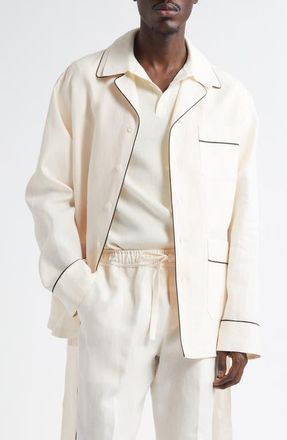 Dolce & Gabbana Belted Linen & Silk Pajama Jacket in W0001 Natural White at Nordstrom, Size 42 Us
