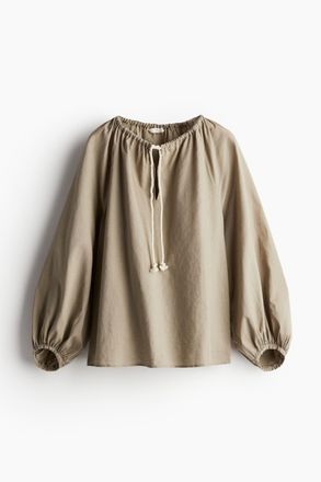 H&M Schlupfbluse aus Leinenmix - Dunkelbeige