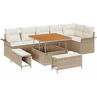 vidaXL Vidaxl - Conjunto De Sof&aacute; De Jard&iacute;n 9 Pcs Beige, Crema 100 X 100 X 71 Cm