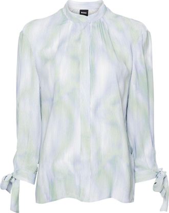 BOSS abstract-stripes tied-cuffs blouse - women - Viscose - 34 - Blue