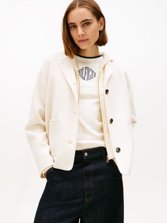 Tommy Hilfiger Bomberjacke TOMMY HILFIGER DF WOOL SHORT BOMBER, Damen, Gr. 36, calico, Web, Obermaterial: 60% Wolle, 40% Polyester, unifarben, regular fit kurz, V-Au