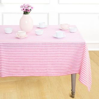 Solino Home Linen Tablecloth for Dining Table, Holiday and Everyday Table Decor - Amalfi Stripe in Pink And White at Nordstrom, Size Xx-Large