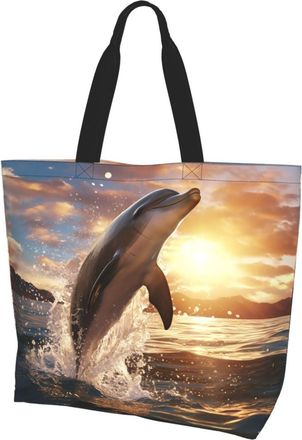 Generic Dolphin Jumping In The Sea Women Handbag Large Capacity Shopping Bag Lightweight Handbags For Ladies Daily Use Work