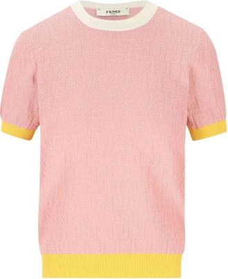Fendi Round-neck Knitwear, female, Pink, Size: S Crew-neck Short-sleeve Sweater