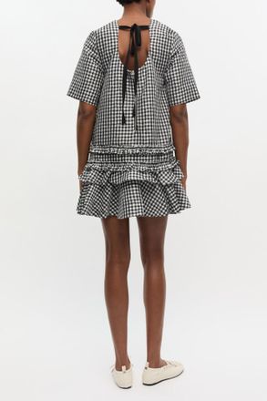 Ganni Crinkled Check Mini Dress - Size 32 Black