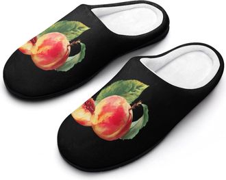 Generic Peach Fruit Pattern Mens Slippers Memory Foam Winter Warm Sandals Slip On House Shoes Size 7-14