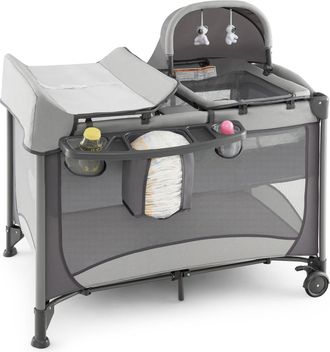 Costway Costway - 5 En 1 Cuna De Viaje Para Ni&ntilde;os, Centro Infantil Port&aacute;til Con Cuna, Cuna Y Cambiador De Pa&ntilde;ales Para Beb&eacute;s Y Colch&oacute;n Extra&iacute;ble, Cesta De Alm