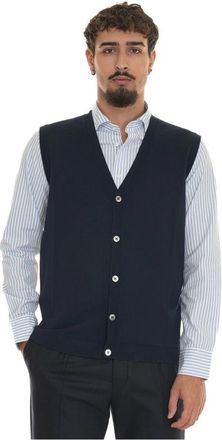 Hindustrie Merino Wol Gebreid Vest met Paremoer Knopen - Heren - Vesten - Blauw - L - Wol - Truien & Vesten