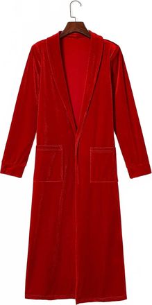 Nobrand Womens Velvet Elegant Open Front Pocket Long Cardigan In Red