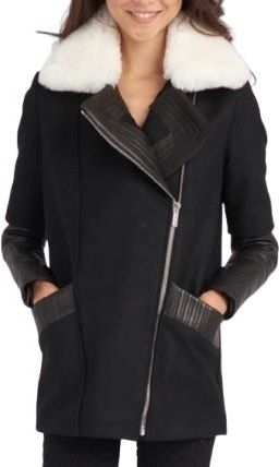 Nour Hammour Black Leather and Wool Biker Jacket Size M