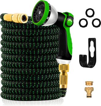 OEM Manguera De Jard&iacute;n Extensible De 30 M/100 Pies: Manguera Flexible Con 10 Tipos De Rociado. Se Adapta A Grifos De 1/2 Y 3/4. Conectores Met&aacute;licos Resis