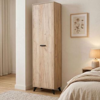 Dmora Garderobe 1-t&uuml;rig Palmoli, Kleiderhaken, 4 Regale, 5 F&auml;cher, Eichenholz Braun Grau