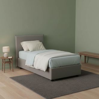 Dmora Dmora - Cama Individual Daquin, Cama Contenedor Con Revestimiento De Tela, 100% Made In Italy, Apertura Frontal, Con Colch&oacute;n Cm 80x190 Incluido, Gris