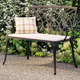 Charles Bentley Metal Cast Aluminium 2 Seater Garden Patio Bench Seat in Black