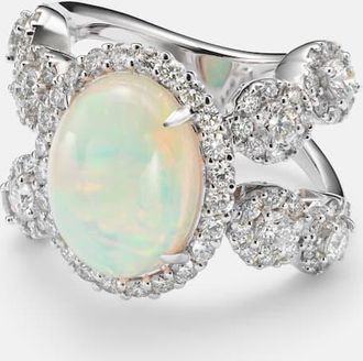 Yeprem Anello Reign Supreme in oro bianco 18kt con diamanti e opale