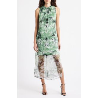 Vince Camuto Floral Semisheer Organza Midi Dress in Navy/green Multi at Nordstrom Rack, Size 10