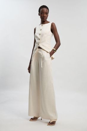Karen Millen Womens Tailored Linen Wide Leg Trouser - White Lyocell - Size 10 UK