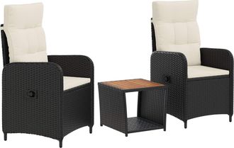 vidaXL Conjunto De Sof&aacute;s De Jard&iacute;n 3 Uds. Negro Y Crema Vidaxl
