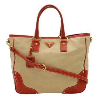 Prada Bolso Tote de Lona y Piel Pre-owned - Pre-owned - Mujer - Beige - ONE SIZE
