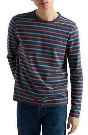 Seasalt Cornwall Sailor Stripe Long Sleeve Organic Cotton T-Shirt in Sea Storm Dusty Copper at Nordstrom, Size Xx-Large