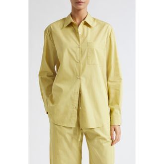 Leset Yoshi Stripe Cotton Button-Up Shirt in Lemon/chocolate Stripe at Nordstrom, Size X-Small