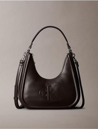 Calvin Klein Womens Embossed Monogram Crescent Bag - Brown