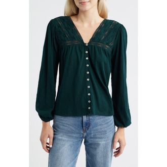 Lucky Brand Lace Yoke Peasant Top in Magical Forest at Nordstrom, Size X-Large