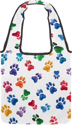 Generic Colored Paw Prints Reversible Canvas Shoulder Tote - Double-Sided Print, 12oz Cotton, 27cm Drop, Fold-Flat Bag for Travel, Shopping, Street Outings
