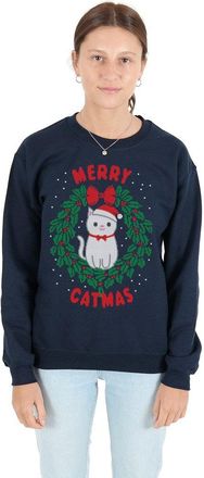Sanfran Clothing Sanfran - Merry Catmas Top Fashion Christmas Slogan Xmas Meowy Funny Crazy Cat Lady Jumper Sweater - Medium/Navy Blue