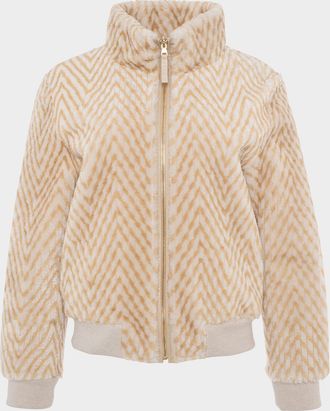 Gorski Reversible Chevron-Print Grooved Shearling Lamb Bomber Jacket