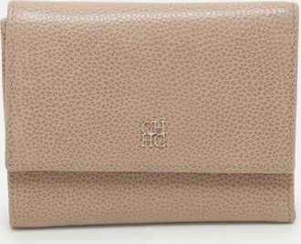 Carolina Herrera Beige Leather Trifold Wallet