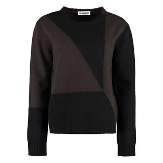 Jil Sander Truien & Vesten, Dames, Bruin, M, Wol, Wollen trui met ronde hals