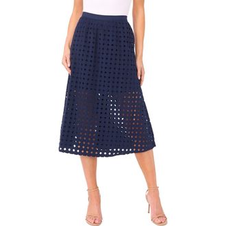 CeCe by Cynthia Steffe Eyelet Cotton Midi Skirt in Classic Navy at Nordstrom, Size X-Large