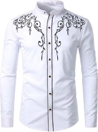 Generic Cowboy Shirt Mens Stylish Western Cowboy Shirt Embroidered Slim Fit Casual Long Sleeve Shirts Mens Wedding Party Shirts for Men