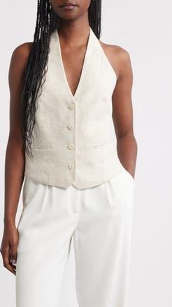 Mango Boreli Linen Halter Vest in Light Beige/Pastel Grey at Nordstrom Rack, Size X-Large