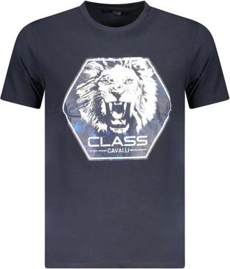 Cavalli Blauwe Leeuw Grafische Tee - Heren - T-shirts - Blauw - M - Katoen - Tops
