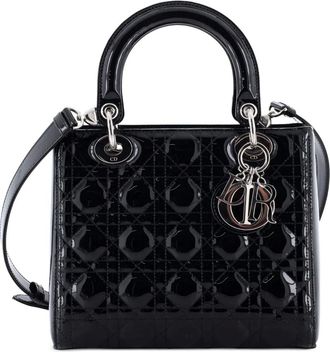 Dior Borsa a tracolla Lady Dior media trapuntata in pelle verniciata con motivo Cannage - Nero