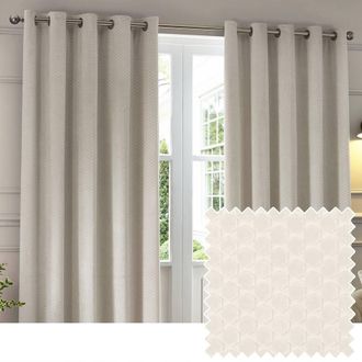 Riva Paoletti Neptune Fully Lined Velvet Eyelet Curtain Pair in Ivory | Size: 229 cm width x 183 cm drop