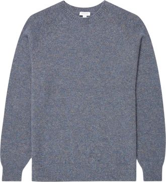 Sunspel Lamswol Ronde Hals - Heren - Ronde hals truien - Blauw - 2XL - Wol - Truien & Vesten
