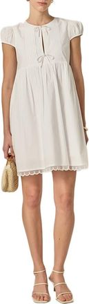 English Factory Faux Pearl Detail Scallop Hem Cotton Minidress in White at Nordstrom, Size Medium