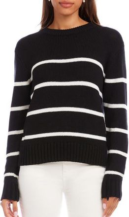 Karen Kane Stripe Crewneck Sweater in Black/Off White at Nordstrom, Size X-Small