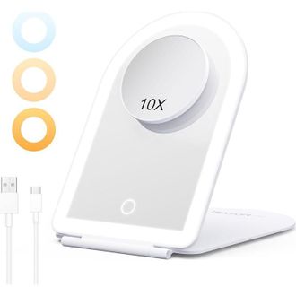OEM Espejo De Maquillaje Port&aacute;til Con Luz Y Aumento De 10x, Espejo De Tocador Led T&aacute;ctil Ajustable Con Iluminaci&oacute;n De 3 Colores, Recargable Por Usb Para V