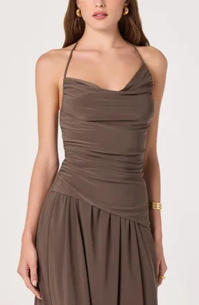 ASTR the Label Savannah Ruched Cowl Neck Halter Top in Mushroom at Nordstrom, Size Medium