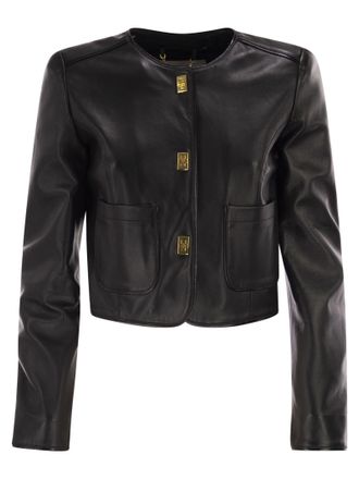 Elisabetta Franchi Lederjacke mit Vinyldetails