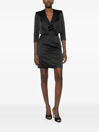 Elisabetta Franchi Logo-Embroidered Cropped Jacket Dress - Black