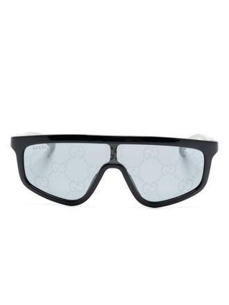 Gucci lens-decal shield-frame sunglasses - unisex - Acetate - One Size - Black