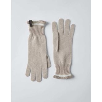 Brunello Cucinelli WomenS Feather Wool Knit Gloves, Size L